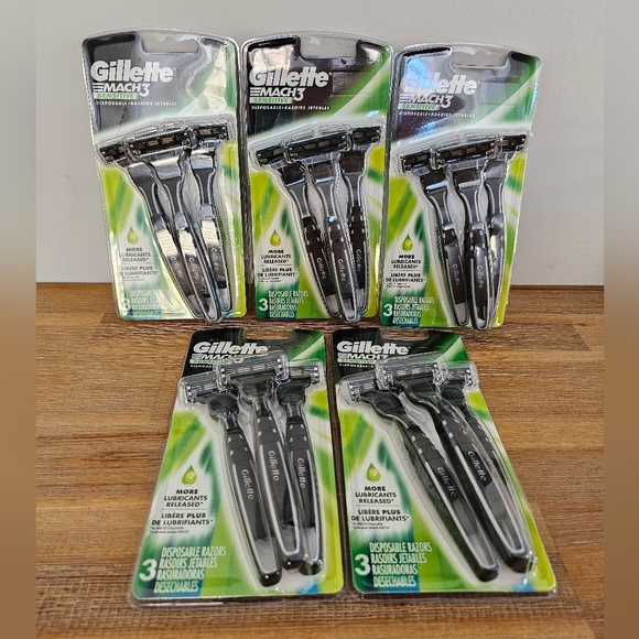 NEW GILLETTE Mach 3 Sensitive Razors, 5 Packs of 3 - Picture 1 of 3
